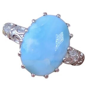 925 Sterling Silver Ring with Natural Larimar 10x14mm Gem